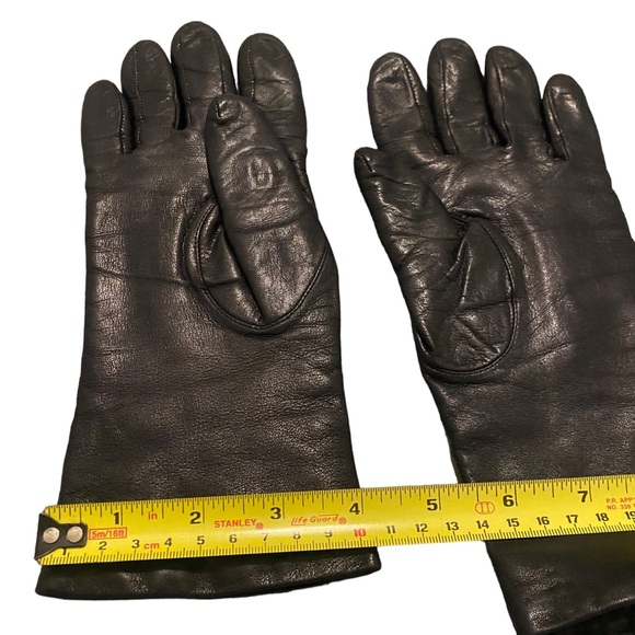 Vintage Aris Black Leather Gloves 100% Cashmere Lining Size 6.5 - Picture 6 of 9